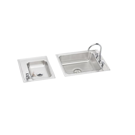 Lustertone Stainless Steel 41X19-1/2X5 Double Bowl Top Mount Classroom Ada Sink + Faucet/Bubbler Kit